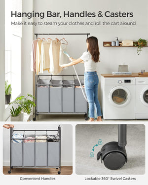 4-Section Laundry Sorter Trolley - Wheels & Brake, 200L - Karrari