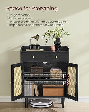 Boho Sideboard Cabinet with Rattan-Style Doors