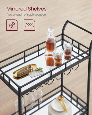 Black Bar Cart with Wine & Glass Holders