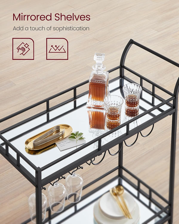 Black Bar Cart with Wine & Glass Holders