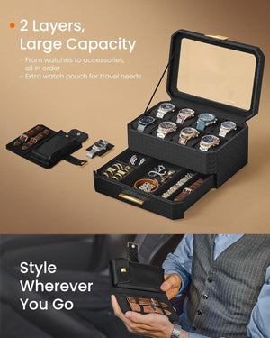 8-Slot Watch Case with Travel Pouch – PU Leather - Karrari