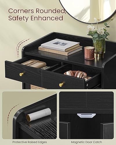 Boho Sideboard Cabinet with Rattan-Style Doors