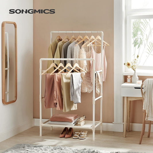 Metal Coat Rack with 2 Clothes Rails and 1 Shelf, Holds up to 70 kg