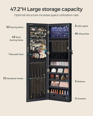 Lockable LED Mirror Jewellery Cabinet – Wall Mounted - Karrari