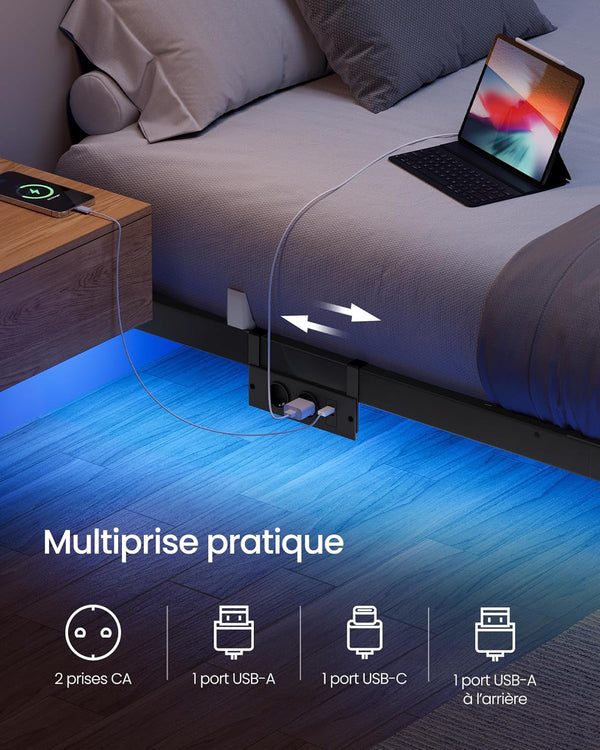 Double Bed Frame (140x190cm) LED Lighting & Electrical Outlets