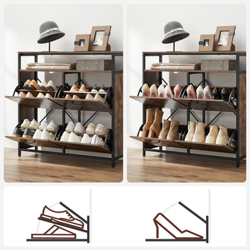 Shoe Cabinet, Hallway Shoe Box with 4 Rocker Doors, Narrow Shoe Storage with Divider