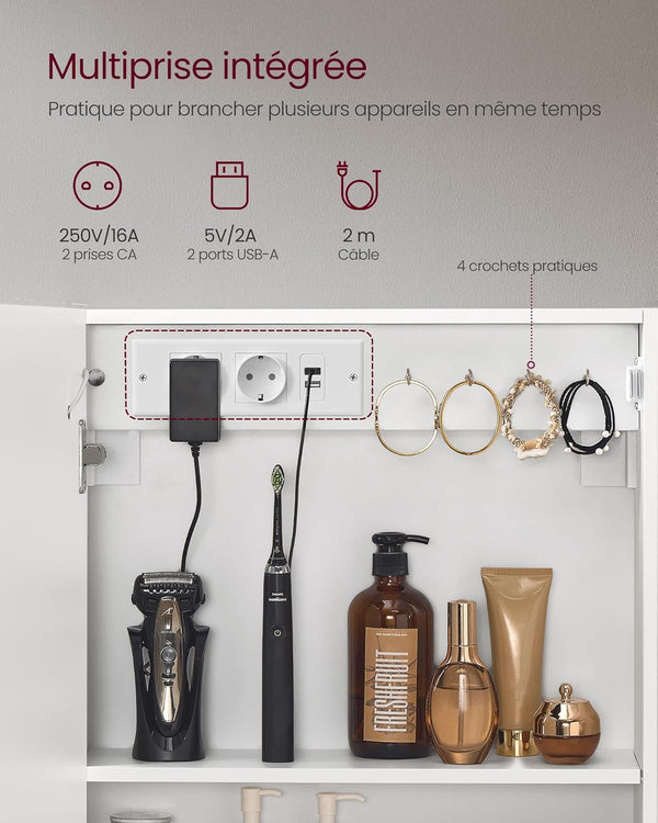 LED Wall Mirror Cabinet with Storage, Demister & Power Outlet - Karrari