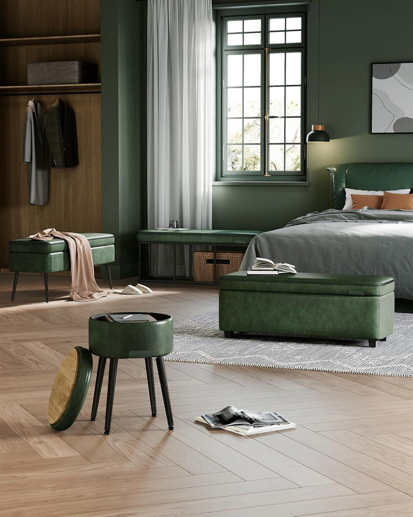 Storage Ottoman Bench – Leather Look, Mid-Century Design