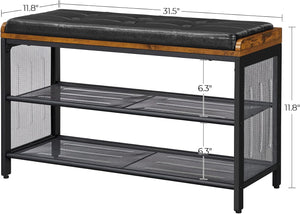 Padded Shoe Bench with Mesh Shelf