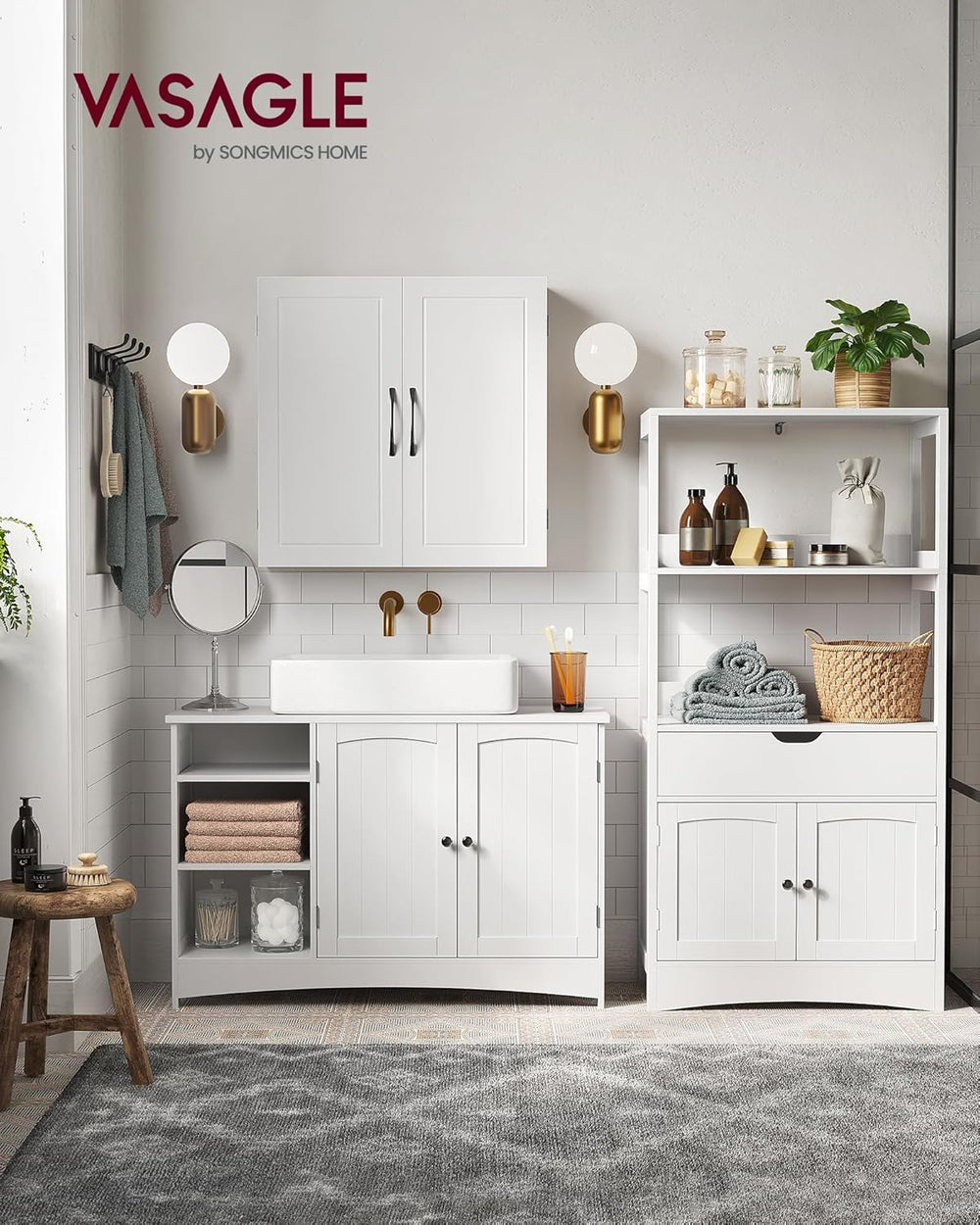 Long Bathroom Vanity Unit – 2 Doors, Adjustable Shelves - Karrari