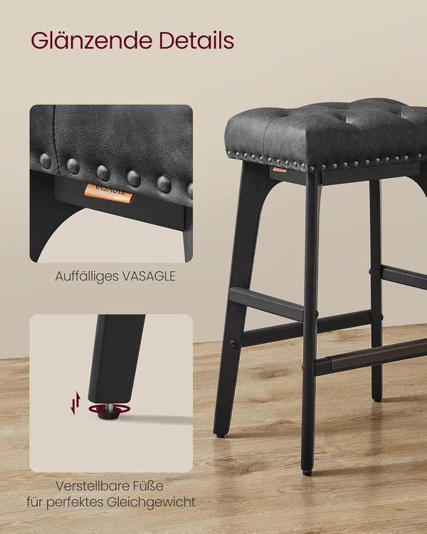Set of 2 Faux Leather Bar Stools with Buttons & Rivets - Karrari