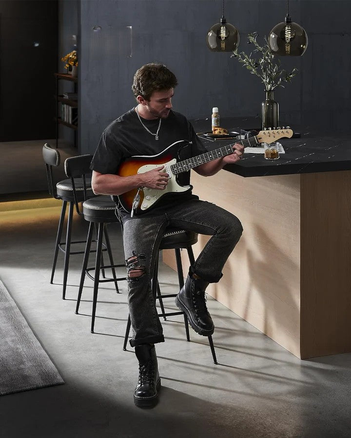 Swivel Faux Leather Bar Stools Set