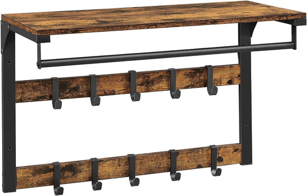 Wall Mounted Coat Rack - 10 Removable Hooks - Karrari
