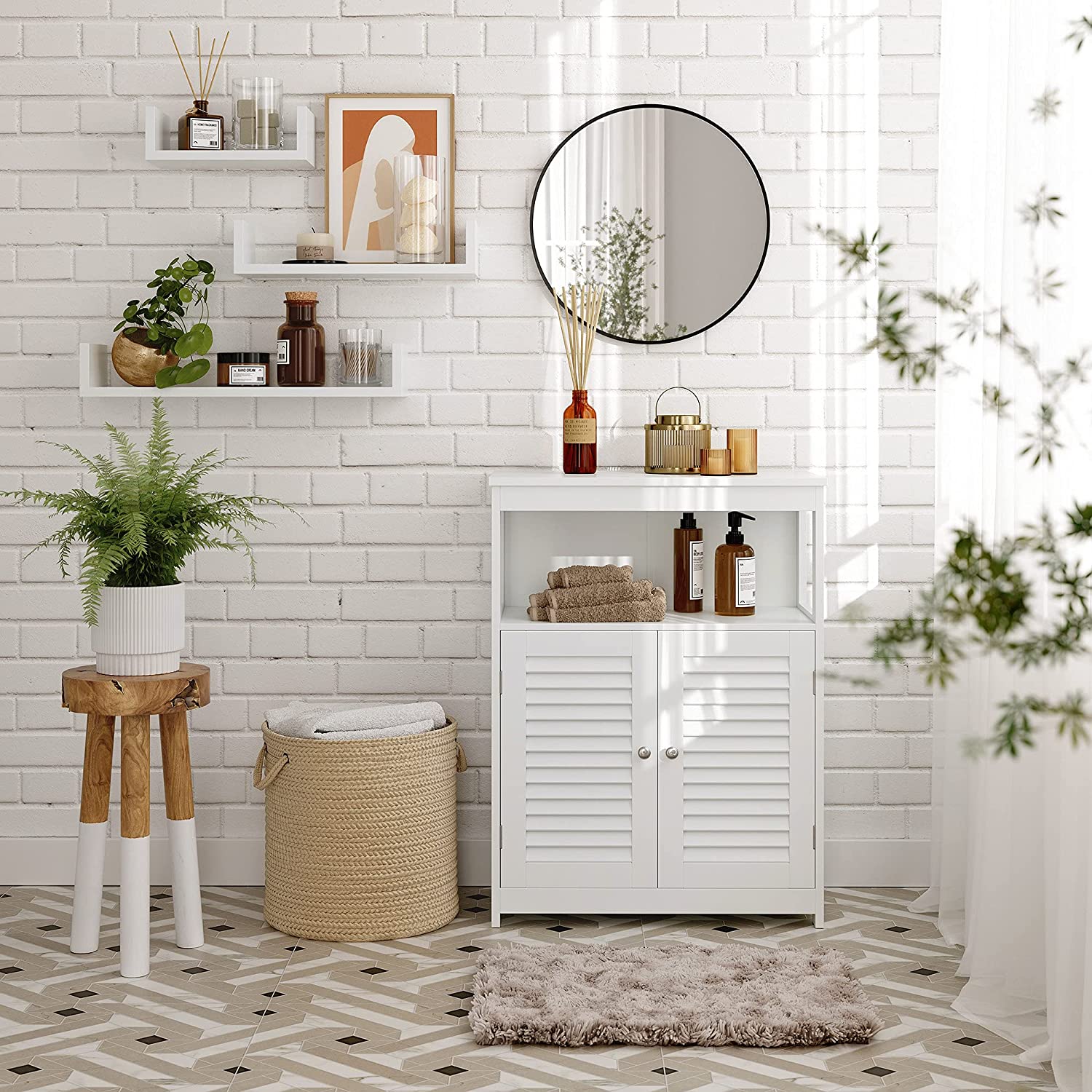 Wooden Bathroom Floor Cabinet Storage Organiser Rack