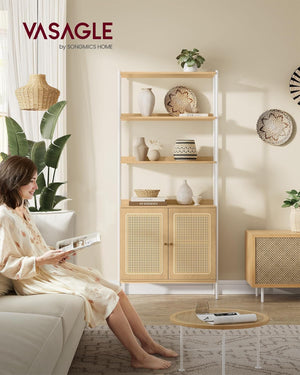 6-Tier Boho Bookcase Rattan-Style Doors - Karrari