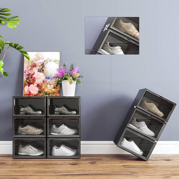 6 Stackable Black Shoe Boxes with Door - Karrari