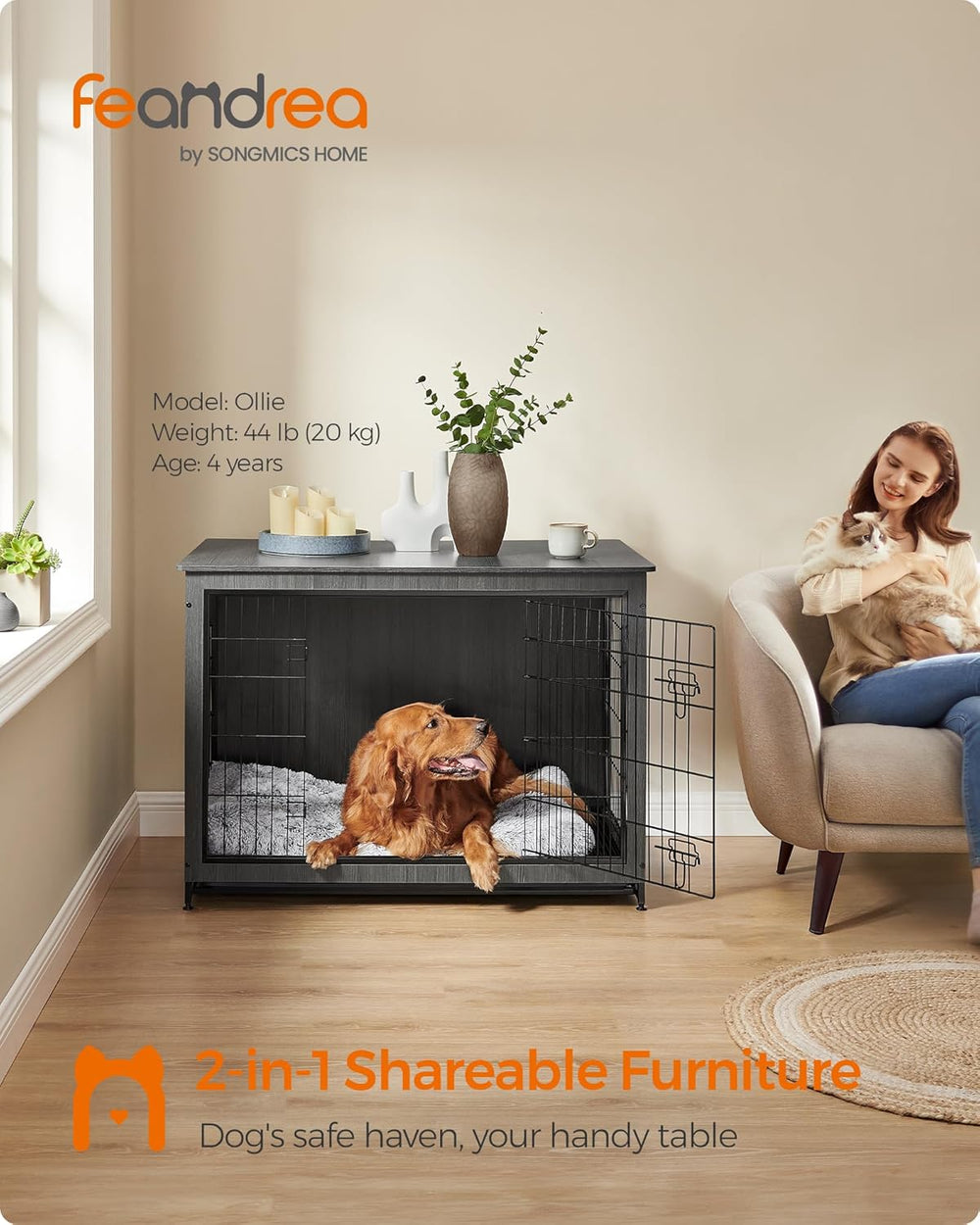 Indoor Dog Crate Furniture with 2 Doors & Tray - Karrari