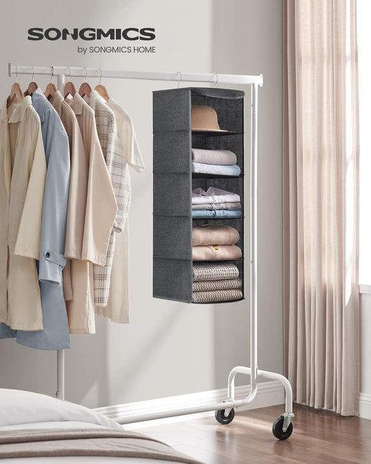 Hanging Wardrobe Storage Organiser, Hanging Storage Shelves, Foldable Wardrobe Clothes Organiser