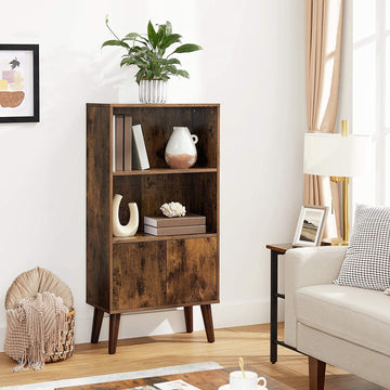 Retro-Style Bookcase, 2-Tier Storage Shelf with Cupboard, Photo Frame, Decoration
