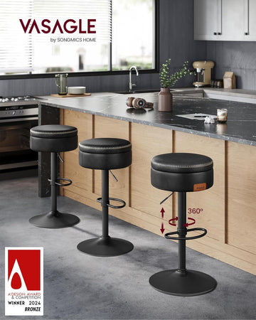 360° Swivel Bar Stool Height Adjustable Bar Stool Storage Faux Leather Stitching Mid-Century Modern Style