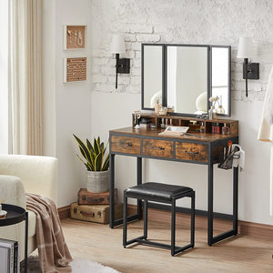 Makeup Table with Folding Mirror, Stool & Drawers - Karrari