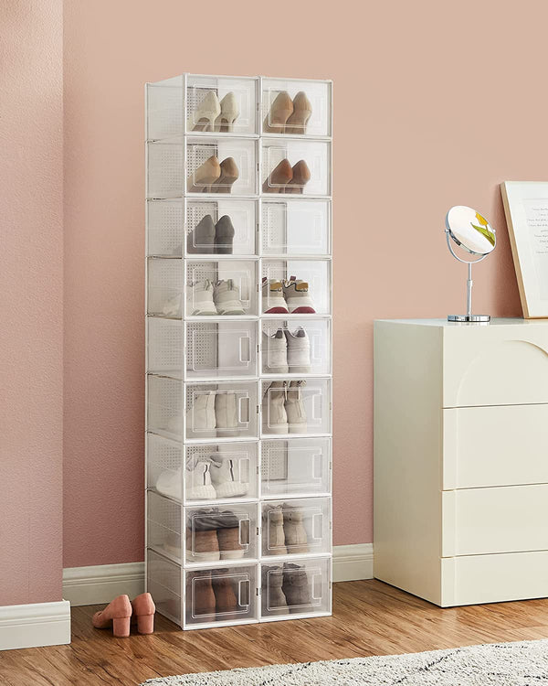 Pack of 18 Foldable Stackable Shoe Storage Boxes - Karrari