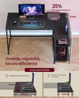 L-Shaped Computer Desk, Reversible Shelves - Karrari