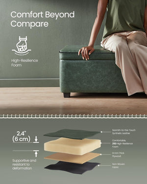 Storage Ottoman Bench – Leather Look, Mid-Century Design
