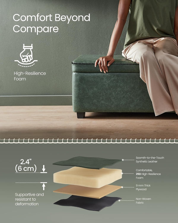 Storage Ottoman Bench – Leather Look, Mid-Century Design