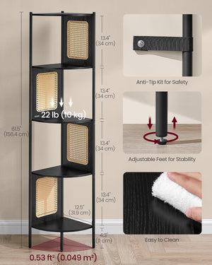 5-Tier Corner Shelf with Rattan Sides - Karrari