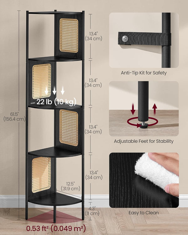 5-Tier Corner Shelf with Rattan Sides - Karrari
