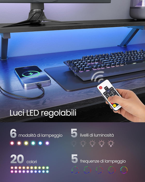 L-Shaped Desk with Sockets, Monitor Stand & LED Lights - Karrari