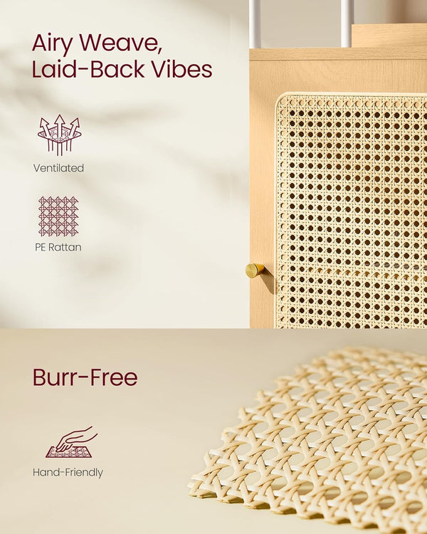 6-Tier Boho Bookcase Rattan-Style Doors - Karrari