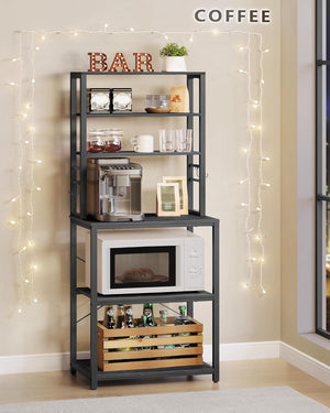 Kitchen Shelf with 6 Shelves & Hooks – Microwave & Coffee Station - Karrari