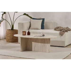 Orbital Travertine-Style Oval Coffee Table - Karrari