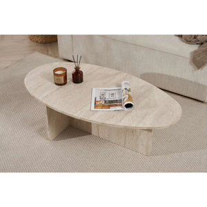 Orbital Travertine-Style Oval Coffee Table - Karrari