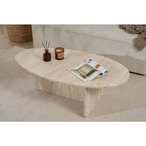 Orbital Travertine-Style Oval Coffee Table - Karrari