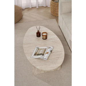 Orbital Travertine-Style Oval Coffee Table - Karrari
