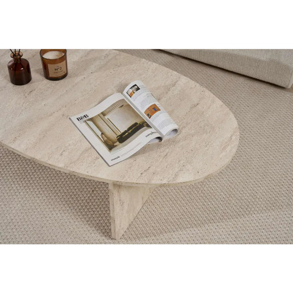 Orbital Travertine-Style Oval Coffee Table - Karrari