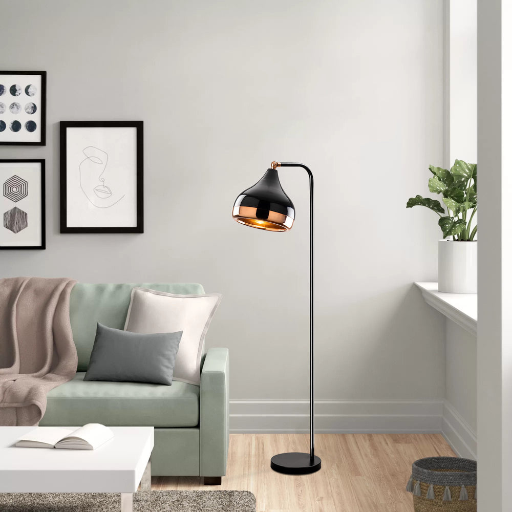 Modern Metal & Glass Floor Lamp – Black/Copper - Karrari