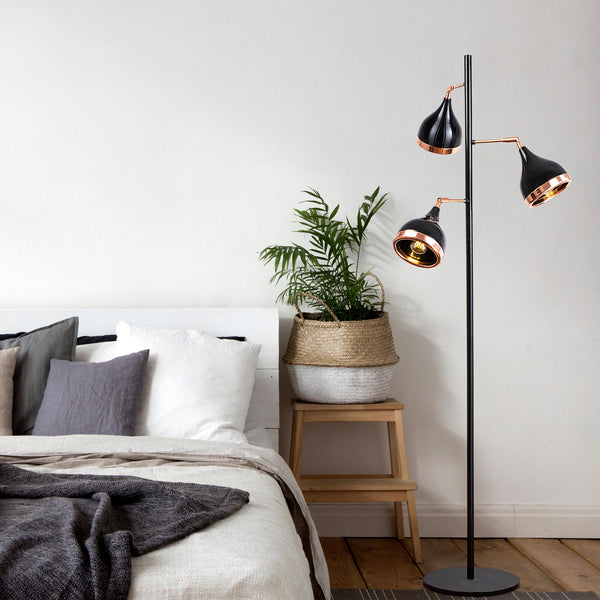 3-Light Metal & Glass Floor Lamp – Multi-Directional - Karrari