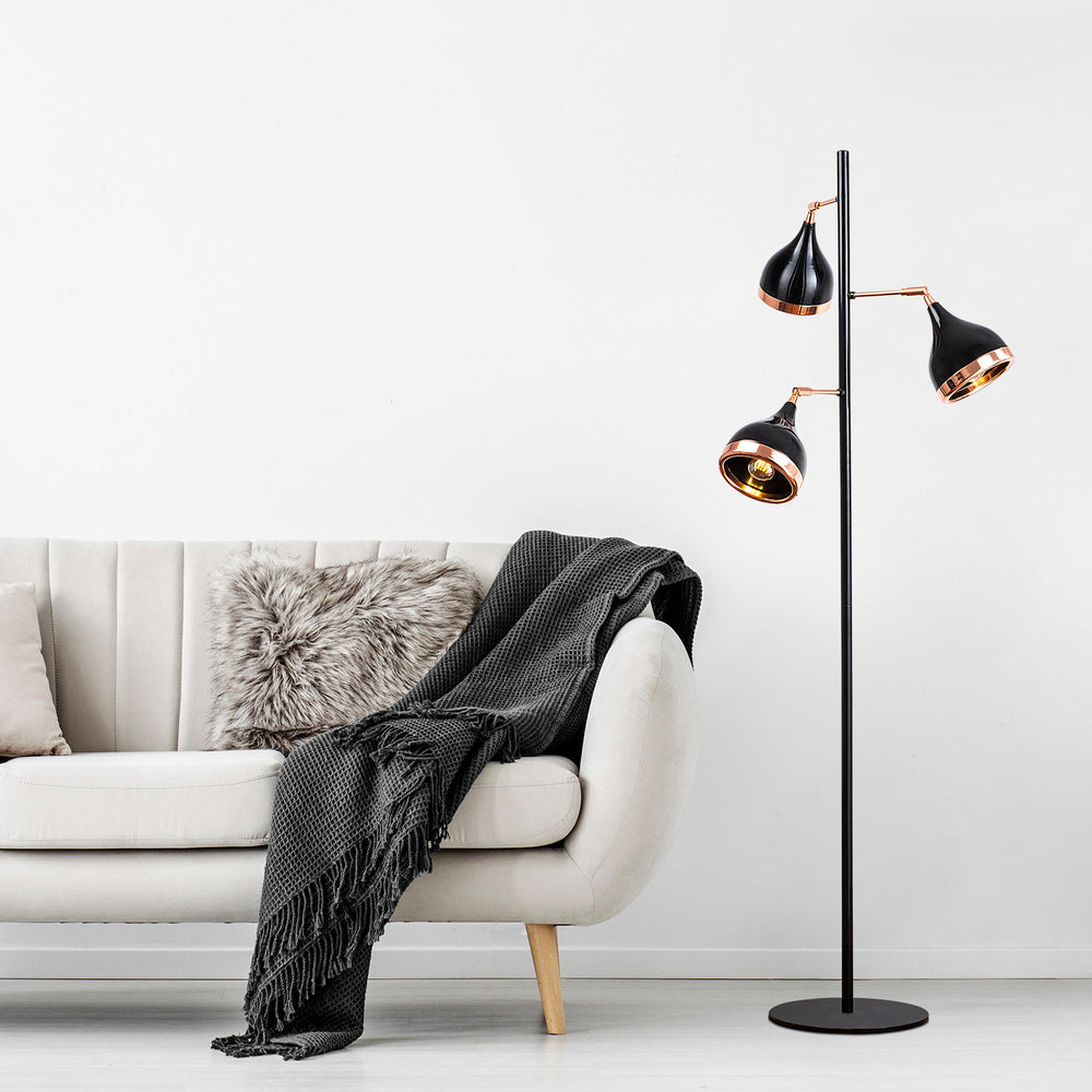 3-Light Metal & Glass Floor Lamp – Multi-Directional - Karrari