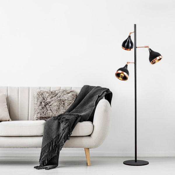 3-Light Metal & Glass Floor Lamp – Multi-Directional - Karrari