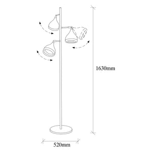 3-Light Metal & Glass Floor Lamp – Multi-Directional - Karrari