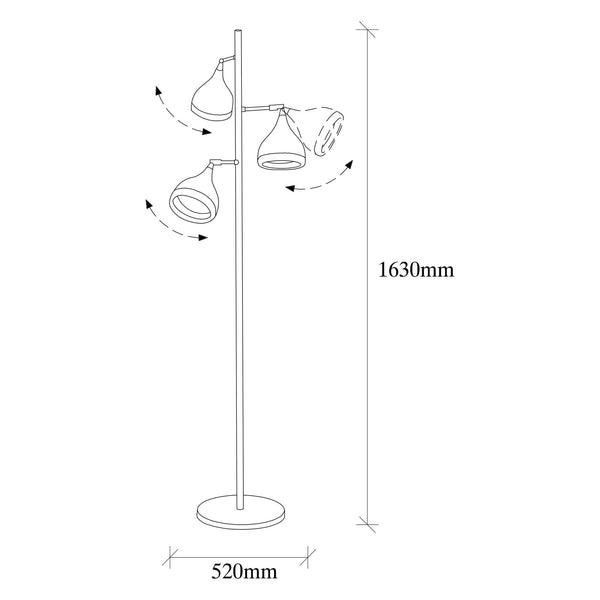 3-Light Metal & Glass Floor Lamp – Multi-Directional - Karrari