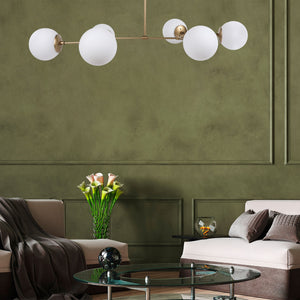 6-Globe Brass Chandelier - Frosted Glass Spheres - Karrari