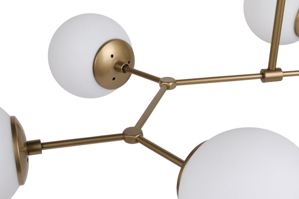 6-Globe Brass Chandelier - Frosted Glass Spheres - Karrari