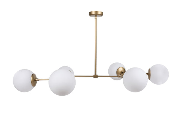 6-Globe Brass Chandelier - Frosted Glass Spheres - Karrari