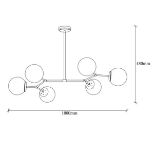 6-Globe Brass Chandelier - Frosted Glass Spheres - Karrari