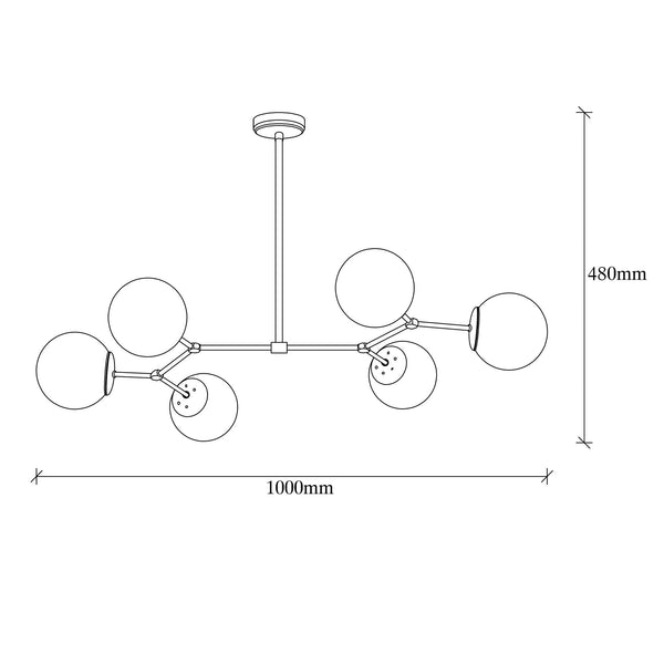 6-Globe Brass Chandelier - Frosted Glass Spheres - Karrari